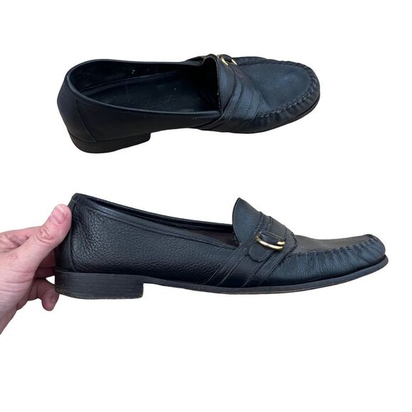 Cole Haan Black Leather Resort Gold Buckle Italy Leather Loafers - Picture 3 of 8